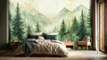 Mountain Forest Landscape Wallpaper, Green Nature Mural, Watercolor Scenic Wall Art